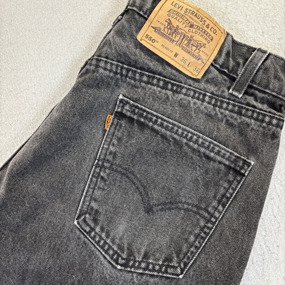 Vtg 90s Levis 550 Orange Tab Mens 36x36 Faded Relaxed Fit Denim‎ Jeans Black USA